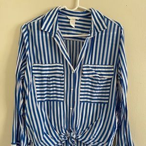 White shirt with blue stripes